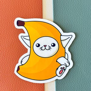 Cute Banana Cat Meme Vinyl Sticker Pack for Waterbottles, Laptops, Notebooks | Waterproof Cat Sticker Gift for Cat and Animal Meme Lovers