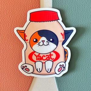 Cute Yakult Cat Vinyl Sticker Pack for Waterbottles, Laptops, Notebooks | Waterproof Sticker Gift for Cats and Asian Food/Drinks Lovers