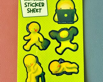 Cute Green Guy Vinyl Sticker Sheet for Waterbottles, Laptops, Journals, Notebooks | Smiski Waterproof Decal Gift for Blind Box Lovers