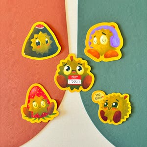 Cute Durian Character Vinyl Sticker For Waterbottles, Laptops, Notebooks, Luggages, and Kindles | Kawaii Southeast Asian Fruit Art Sticker