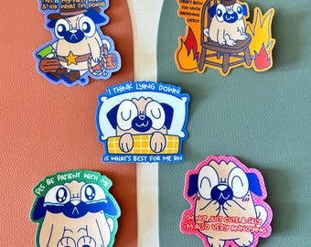 Funny Pug Vinyl Sticker Pack: Waterproof Dog Meme Decals