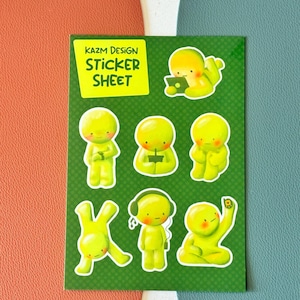 Smiski Vinyl Sticker Sheet for Waterbottles, Laptops, Journals, Notebooks, & Kindles | Green Guy Waterproof Decal Gift for Blind Box Lovers