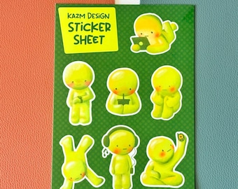 Cute Smiski Vinyl Sticker Sheet for Waterbottles, Laptops, Journals, Notebooks | Green Guy Waterproof Decal Gift for Blind Box Lovers