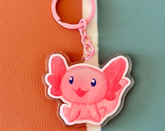 Cute Axolotl Tamagotchi Acrylic Keychain for Bags, Purses, and Totes | Kawaii Y2K Keyring Charm Accessory Perfect Gift for Virtual Pet Lover