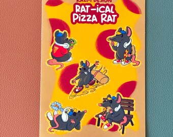 Cute Pizza Rat Vinyl Sticker Sheet for Waterbottles, Laptops, Journals, Notebooks | Waterproof Decal Gifts for Rodents and Animal Lovers