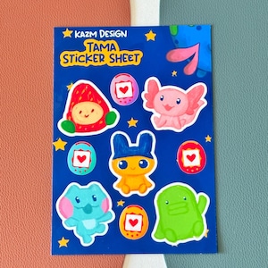 Cute Tamagotchi Paradise Vinyl Sticker Sheets for Waterbottles, Laptops, Notebooks, Journals | Y2K Waterproof Decals for Virtual Pet Lovers