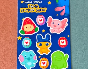 Cute Tamagotchi Paradise Vinyl Sticker Sheets for Waterbottles, Laptops, Notebooks, Journals | Y2K Waterproof Decals for Virtual Pet Lovers