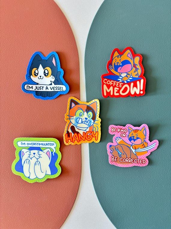 Funny Cat Meme Vinyl Sticker Pack: Waterproof Laptop Decals for Animal and Pet Lovers