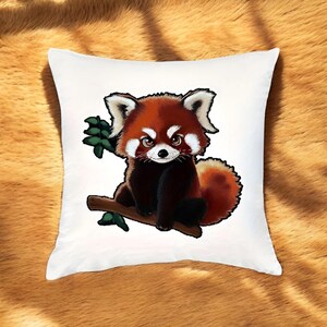 Bonita funda de cojín bordada con panda rojo: un encantador cojín para amantes de los animales y un acogedor regalo de decoración para el hogar.