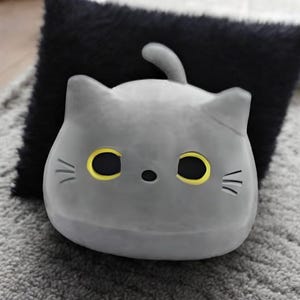 Soft Gray Cuddly Kitten Plush – Round Stuffed Cat Pillow – Adorable Plush Toy for Kids, Baby Gift, and Cozy Companion
