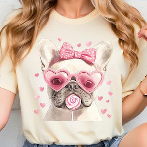 Lindo perro de San Valentín PNG, divertido bulldog francés, descarga digital para regalos y manualidades del día de San Valentín, chistes de San Valentín, imágenes prediseñadas encantadoras