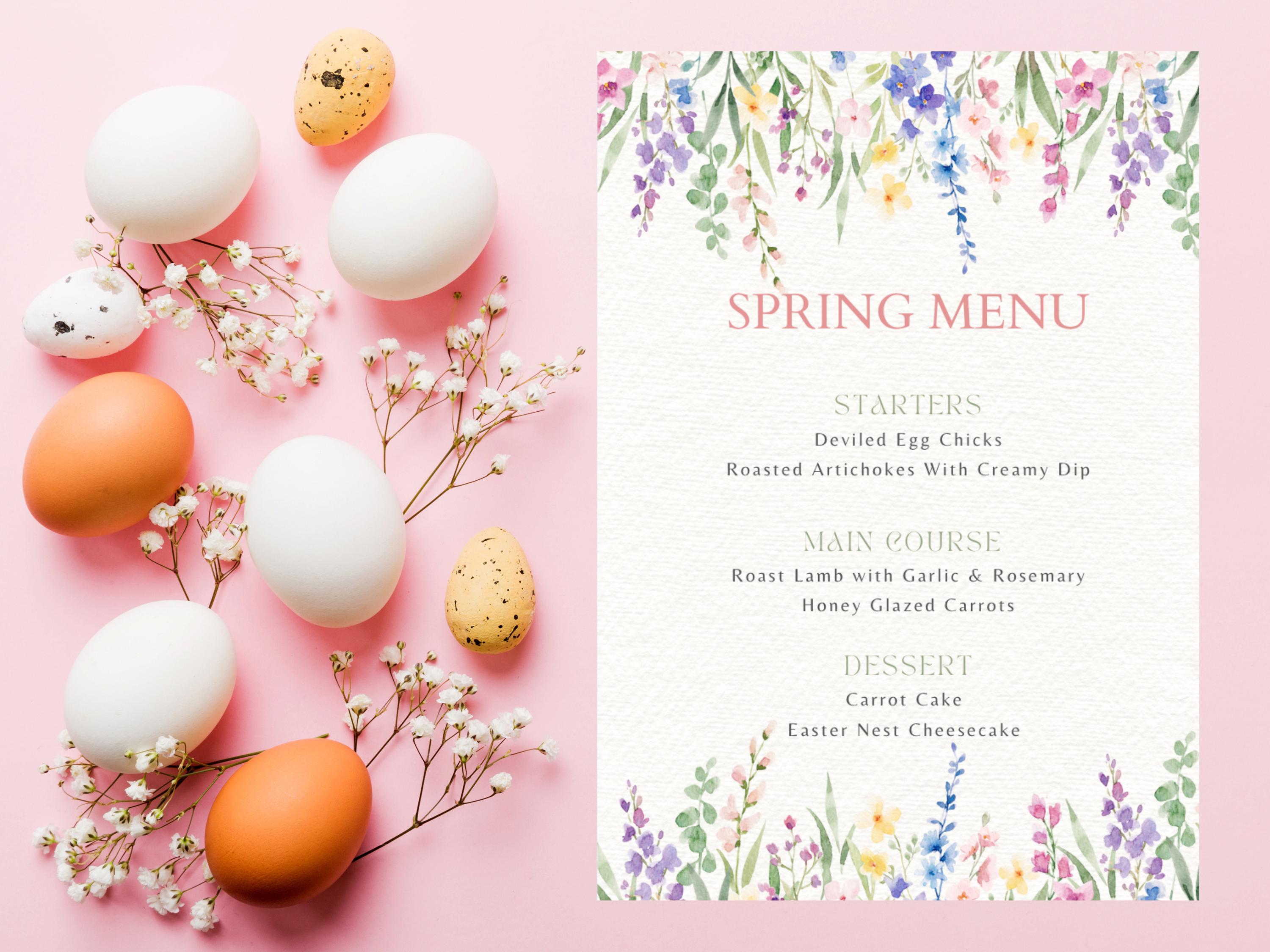 Spring Menu Card Spring Menu Template | Floral Easter Dinner Menu | Printable & Editable ...