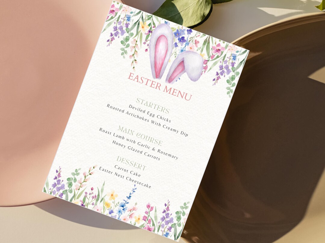 Easter Menu Template | Printable Easter Dinner Menu | Bunny Floral ...