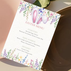 Modello di menu di Pasqua / Menu della cena di Pasqua stampabile / Decorazione floreale primaverile per feste di Pasqua / Download immediato / Elegante cartello per il brunch di Pasqua