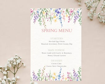Spring Menu Template | Floral Easter Dinner Menu | Printable & Editable