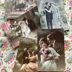 Una collezione (B) di cinque cartoline francesi antiche, saluti, effimere, artigianato, scrapbooking, diario di spazzatura, collezione
