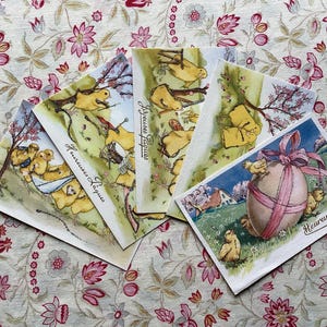 A Collection (K) of Five Antique French Postcards, Happy Easter greetings, ephemera, crafts, scrapbooking, junk journaling, collection.