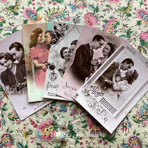 Una collezione (F) di cinque cartoline francesi antiche, saluti, effimere, artigianato, scrapbooking, diario di spazzatura, collezione,