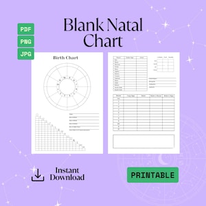 Plantilla de carta natal astrológica / Carta natal imprimible en blanco / Hoja de datos del horóscopo en PDF