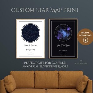 Impresión digital personalizada de cielo nocturno con mapa estelar, regalo de boda, regalo de aniversario, póster de constelación, arte mural con mapa estelar, descarga
