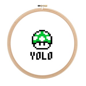 1up Mushroom - Mario - YOLO - Cross Stitch PATTERN