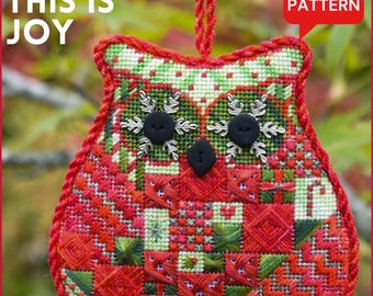 Owl Needlepoint Pattern PDF, Christmas Owl Pattern Digital Download, Owl Cross Stitch Pattern Beginner, Grandma Hobbies, Owl Ornament