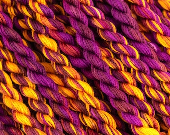 Hand Dyed Perle Cotton Embroidery Thread, Fuchsia, Berry Red, Yellow #84
