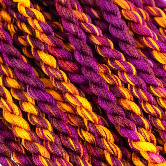 Hand Dyed Perle Cotton Embroidery Thread, Fuchsia, Berry Red, Yellow #84