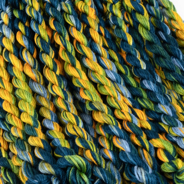 Variegated Embroidery Threads, Blue Perle Cotton,  Green Embroidery Floss, Yellow Floss, Colour Complements Colour #76