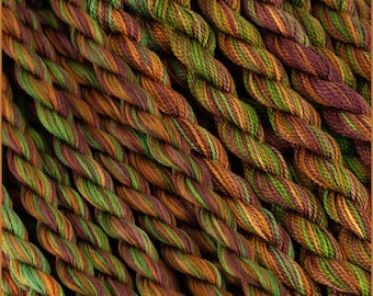 Hand Dyed Embroidery Floss in Green, Golden Brown and Brown for Needlework, Colour #35 Perle Cotton and Cotton Floss