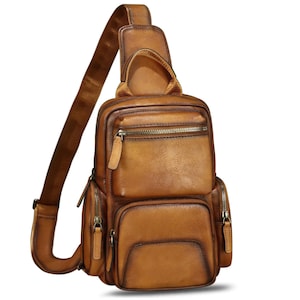 Genuine Leather Sling Bag | Vintage Crossbody Backpack for Men & Women | Handmade Chest Shoulder Bag Purse Gift for him/her