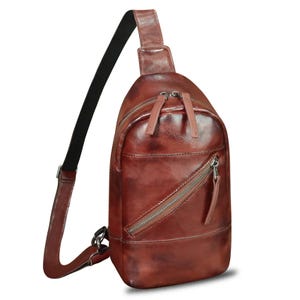 Genuine Leather Sling Bag | Vintage Handmade Crossbody Backpack for Men & Women | Shoulder Chest Bag Purse Gift For Him / Her Travel Bag