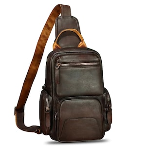 Genuine Leather Sling Bag | Vintage Crossbody Backpack for Men & Women | Handmade Chest Shoulder Bag Purse Gift for him/her