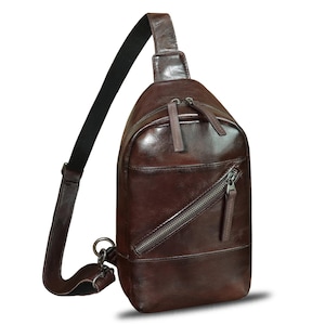 Genuine Leather Sling Bag | Vintage Handmade Crossbody Backpack for Men & Women | Shoulder Chest Bag Purse Gift For Him / Her Travel Bag
