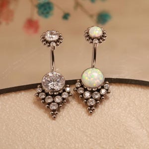 Beads Exotic Solid Cz Opal Barbell Hot Belly Ring Belly Durable Button Rings  14G Belly Jewelry Hinged Jewelry Navel Piercings Clicker