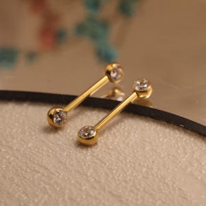 Round Cute Shiny CZ 14G Titanium Nipple Rings Barbell Bridge Piercing Straight Internally Threaded Nipple Bar Sexy Body Jewelry Minimalist