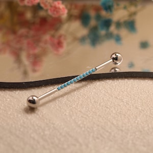 Turquoise Unique Exquisite Industrial Barbell Beautiful Industrial Piercing Jewelry Cartilage Earring 14G Dazzling Body Tragus Piercing