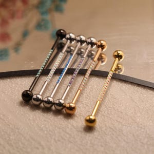 Opal Industrial Barbell Beautiful Industrial Barbell Piercing Jewelry Cartilage Earring 14G Dazzling Body Piercing Jewelry Tragus Piercing