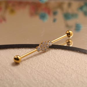 Super Sparkly Shiny CZ Flower Industrial Barbell Beautiful Industrial Piercing Jewelry Cartilage Earring 14G Dazzling Body Tragus Piercing