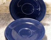 On SALE Vintage Homer Laughlin Fiesta Cobalt Blue Saucers, Set of Five, 1940s Original Pottery Dinnerware, Hard To Find Color, Kitchen Dinne
