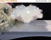 On SALE Vintage Fenton Art Glass Silver Crest Ruffled or Flared Bowl, 1950s Elegant Glass, Vintage Home Decor, Depression Era Milk Glass