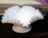 Vintage Fenton Glass Silver Crest Ruffled or Flared Bowl, 1950s Elegant Depression Glass, Milk Glass White, Home Decor, Glass Dinnerware