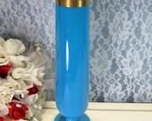 Cambridge Glass Company Azurite Blue Vase, Gold Pattern Edge, Antique 1920s Art Glass, Art Deco Style, Deep Blue Milk Glass, Floral Scroll