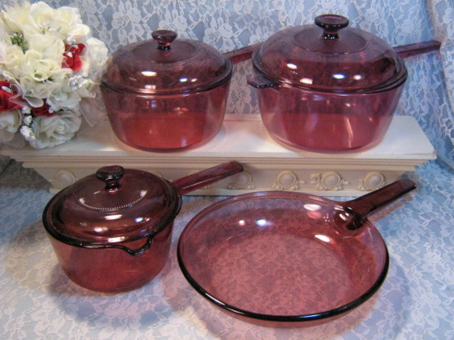 Vintage Corning Pyrex Cranberry Visions Glass Cookware 7 Etsy