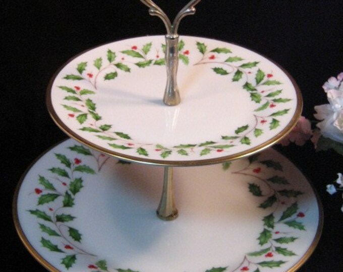 Lenox China Holiday Holly Two Tier Server Tidbit Etsy