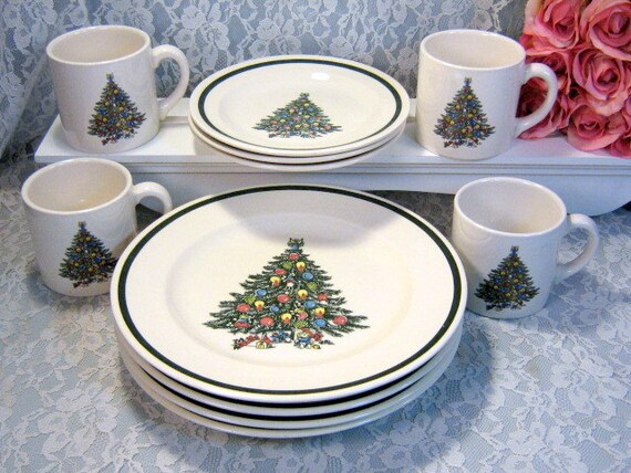 vintage royal china usa christmas tree dinnerware set plates etsy christmas tree dinnerware