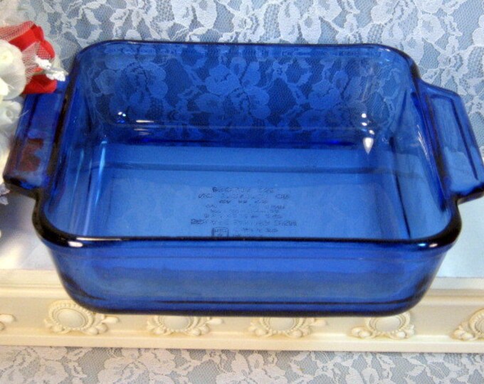 Vintage Anchor Hocking Cobalt Blue Glass Square Baking Brownie Etsy