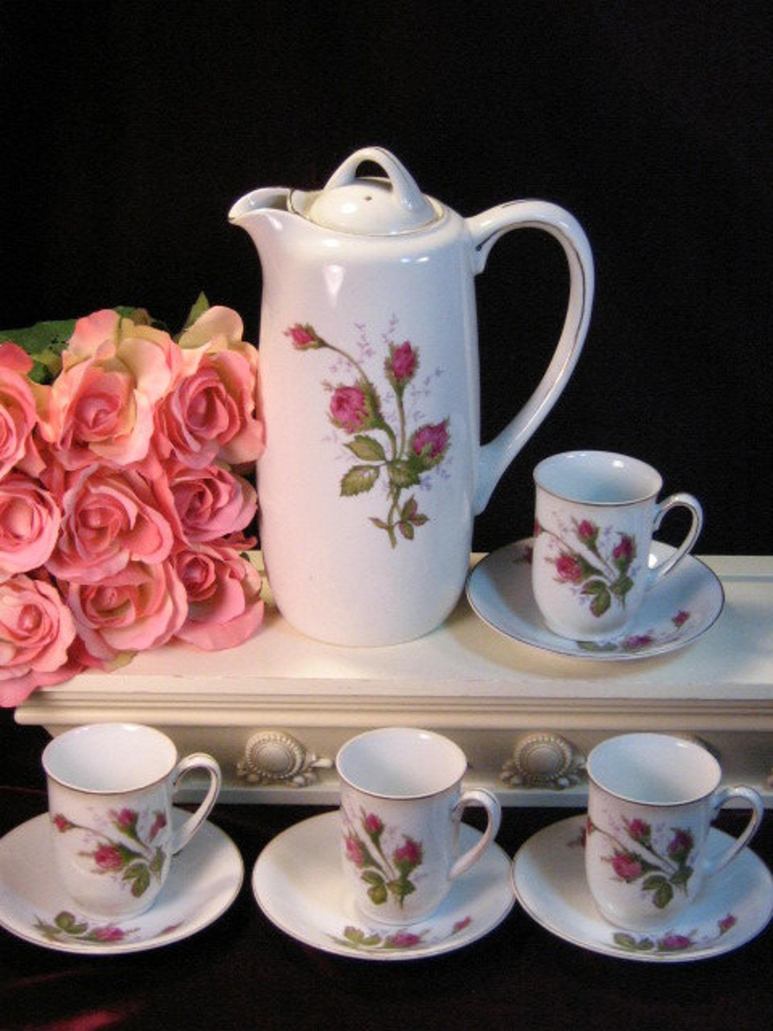 Vintage Ucagco Japan Moss Rose Coffeepot Teapot Tea Set Etsy