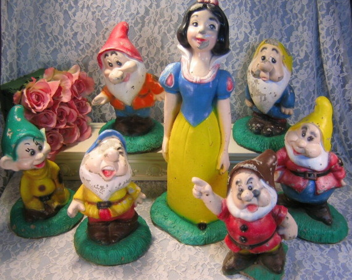 Vintage Concrete Yard Art Snow White and The Seven Dwarfs Etsy