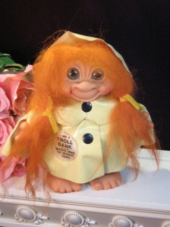 Vintage Retro Dam Troll Bank Orange Hair Green Eyes Yellow Etsy